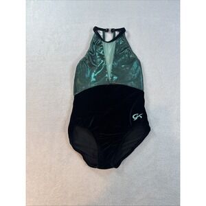 GK ELITE gymnastics Leotard FOREST GREEN Velour Velvet Key hole Back CL Sparkle